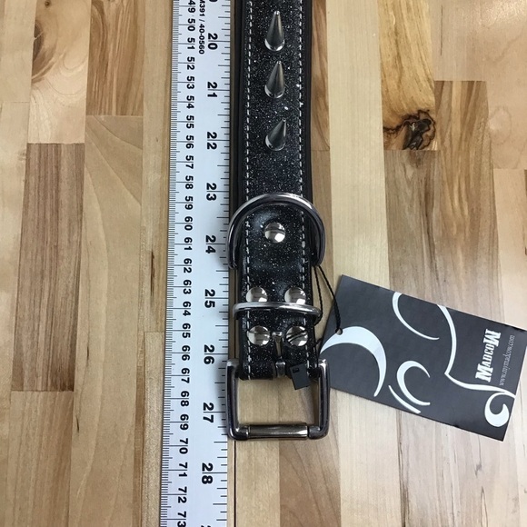 Mad Cow genuine leather Punk Rock dog collar handmade black dark silver studs - Picture 11 of 14